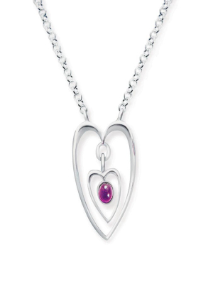 Double Heart And Amethyst Pendant