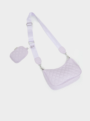 Lilac Quilted Cross Body Bag