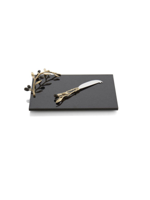 Olive Branch Gold Cheeseboard With Knife