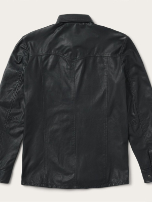 Black Leather Shirt Jacket