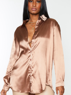 Chocolate Satin Button Front Shirt