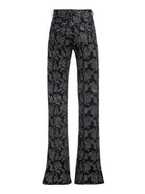 Glittered Floral Jacquard Flared-leg Trousers