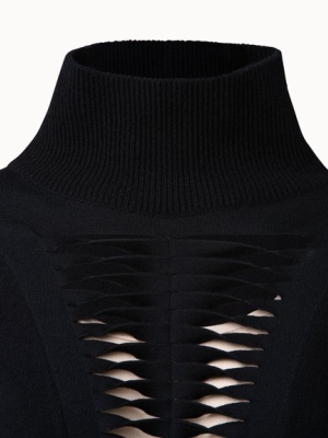 Cashmere Silk Knit Mock Neck Pullover With Twisted Front Pleats