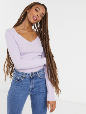 Pull&bear V Neck Sweater In Lilac