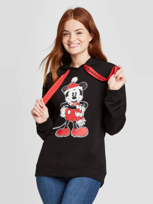 Women's Santa Mickey Ugly Holiday Hooded Graphic Sweatshirt - Black