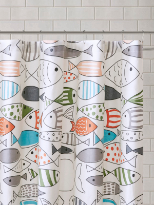 Fish Shower Curtain Green/white
