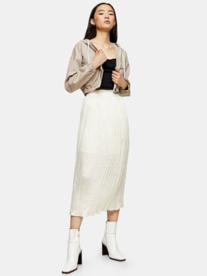 Cream Crushed Satin Pleated Skirt