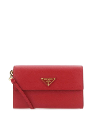 Prada Logo Plaque Strapped Wallet