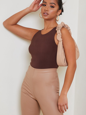 Petite Chocolate Sleeveless Slinky Bodysuit