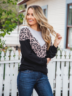 Donna Top - Gray/taupe Leopard/black