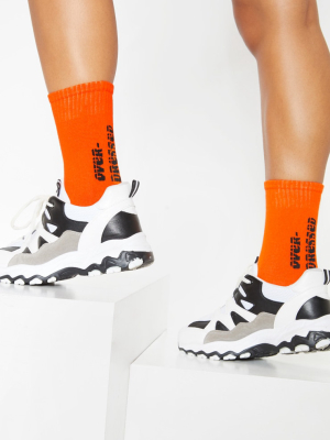 Orange Over Dressed Slogan Socks