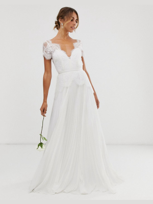 Asos Edition Sophia Plunge Lace Wedding Dress With Pleated Skirt