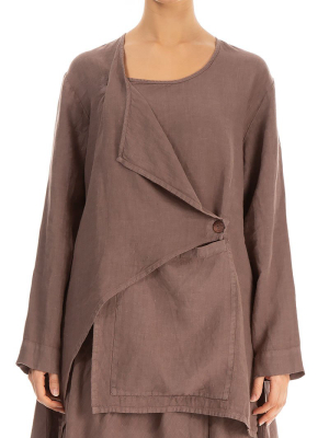 Asymmetric Front Pocket Cocoa Linen Jacket