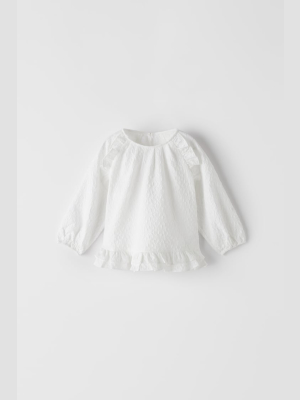 Textured Weave Ruffled Shirt