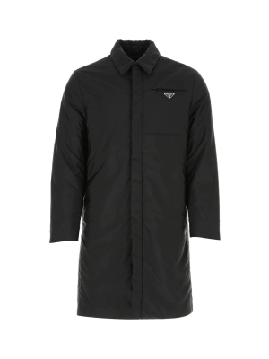 Prada Logo Plaque Single Breasted Coat