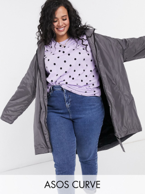 Asos Design Curve Faux Fur Lined Raincoat In Gray