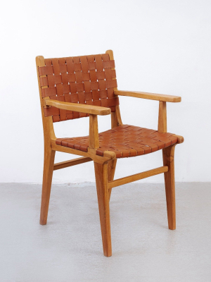 Cahyo Woven Leather Dining Armchair