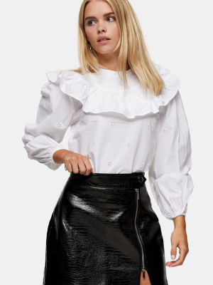 Petite White Poplin Yoke Pintuck Blouse