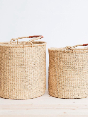 Natural Bolga Hamper Basket Set - Leather Handles