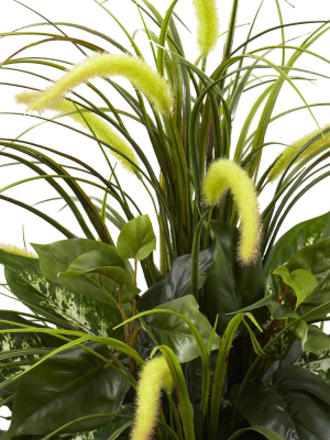 36" X 26" Artificial Mixed And Cattails In Planter - Nearly Natural