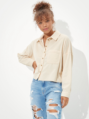 Ae Corduroy Cropped Button Up Shirt