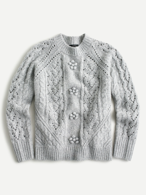 Cable-knit Pointelle Sweater With Popcorn Flowers
