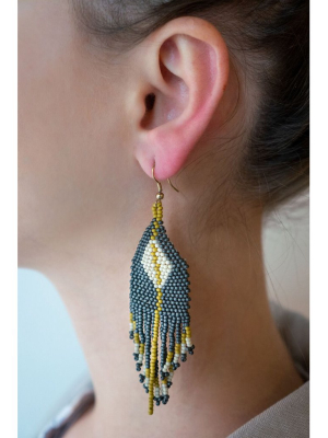 Diamond W/stripe Fringe Seed Bead Earring