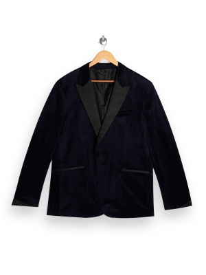 Big & Tall Navy Velvet Single Breasted Suit Blazer With Peak Lapels*