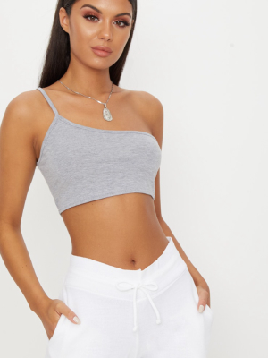 Grey One Shoulder Strappy Crop Top