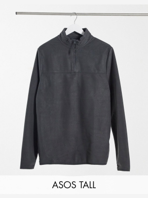 Asos Design Tall Polar Fleece Sweatshirt With Half-zip In Charcoal Gray