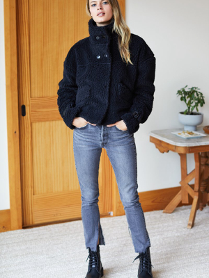 Cozy High Neck Jacket - Black Shearling