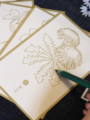 Floral Color-in Postcards, White And Gold
