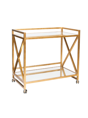 Gold Leafed "x" Bar Cart With Mirrored Tops