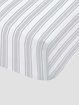 Stripe Single Fitted Sheet In Grey