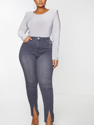 Plus Grey Slinky Shoulder Pad Bodysuit