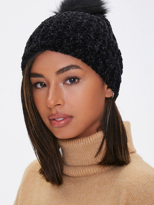 Chenille Pom Pom Beanie