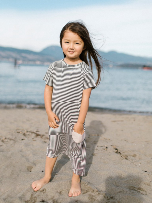 Asymmetric T-shirt Dress - Black + White Stripes