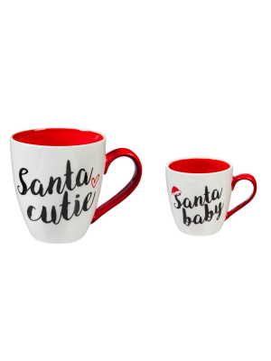 Cypress Home Beautiful Santa Cutie And Santa Baby Mommy And Me Ceramic Cup Gift Set - 10 X 5 X 8 Inches Indoor/outdoor H