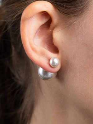 White Pearl Front And Back Pieced Earrings