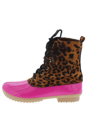 Caesar Pink Leopard Lace Up Extended Ankle Duck Boot