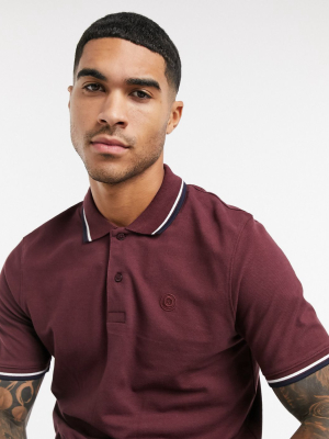 Jack & Jones Essentials Polo With Tipping In Burgundy