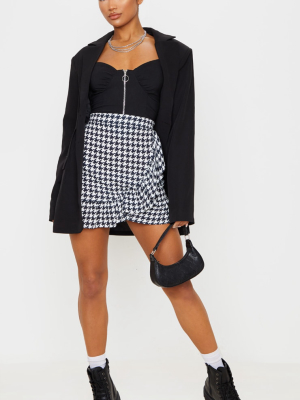Black Check Frill Hem Wrap Mini Skirt