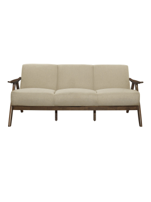 Lexicon 1138br-3 Damala Collection Retro Inspired 3 Seat Living Room Sofa Couch, Polyester Fabric, Walnut Frame, Brown