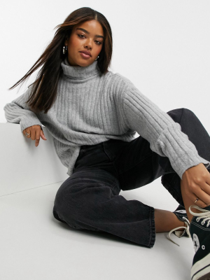 Bershka Oversized Rollneck Sweater In Gray