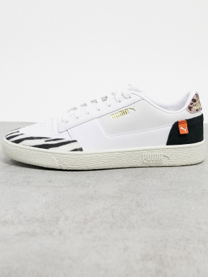 Puma Ralph Sampson Sneakers In White And Mixed Animal Print