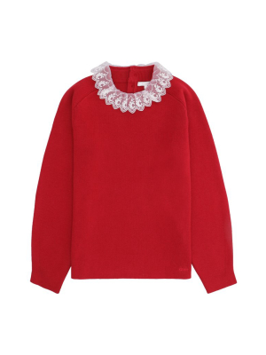 Chloé Kids Lace Collar Jumper