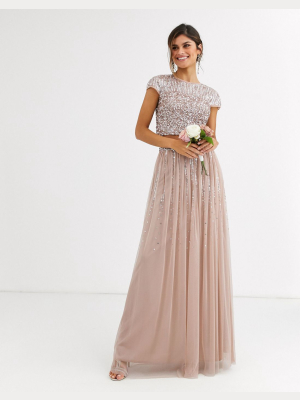 Maya Bridesmaid Delicate Sequin Tulle Skirt Two-piece In Taupe