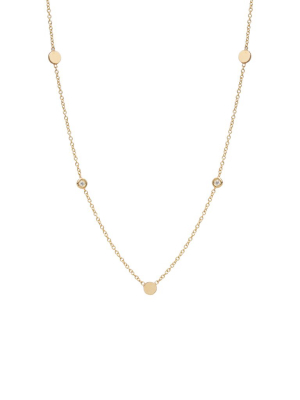 14k 3 Itty Bitty Discs With Floating Diamonds Station Necklace