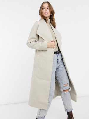 Asos Design Longline Belted Skater Coat In Stone