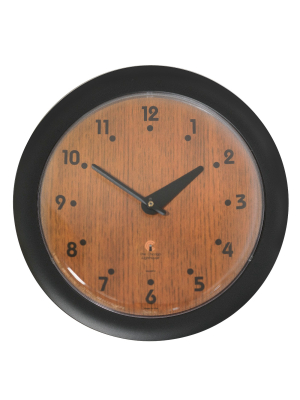 14" X 1.8" Oak Veneer Traditional Decorative Wall Clock Black Frame - By Chicago Lighthouse